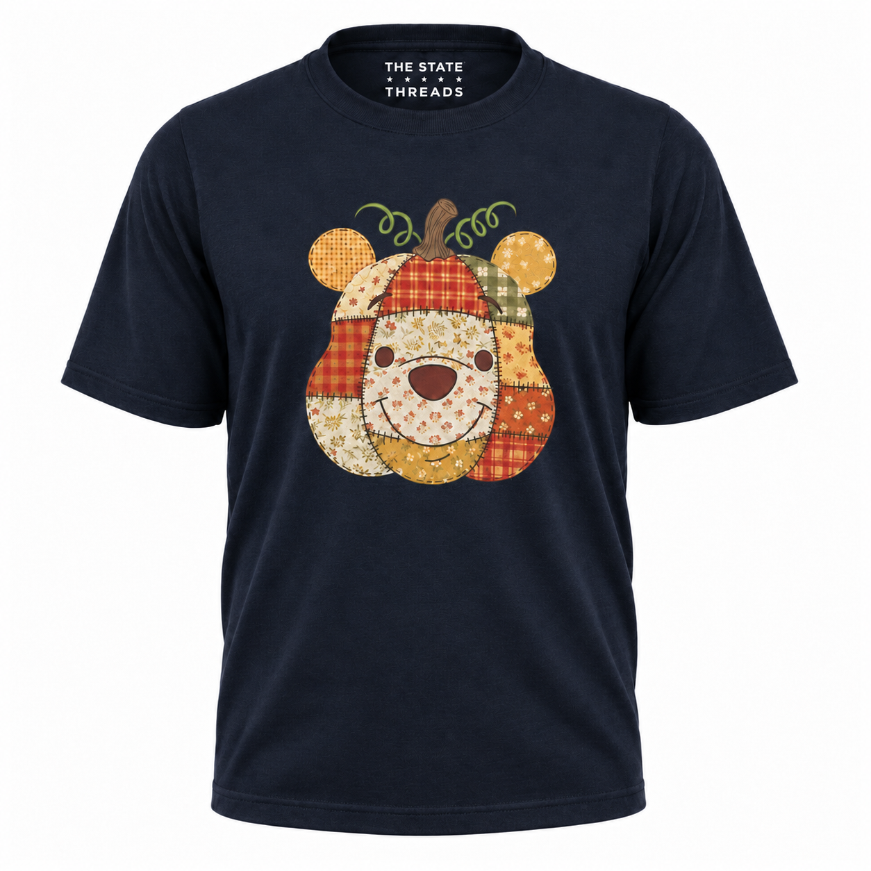 America Autumn Bear Patchwork Pumpkin Graphic Shirt