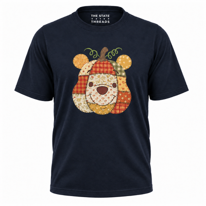 America Autumn Bear Patchwork Pumpkin Graphic Shirt