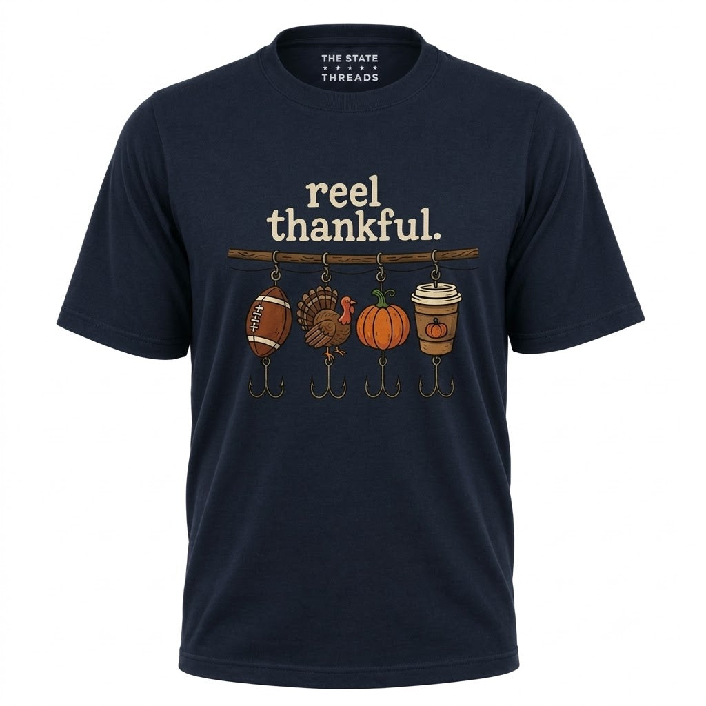 America Reel Thankful Thanksgiving Fishing Graphic Shirt