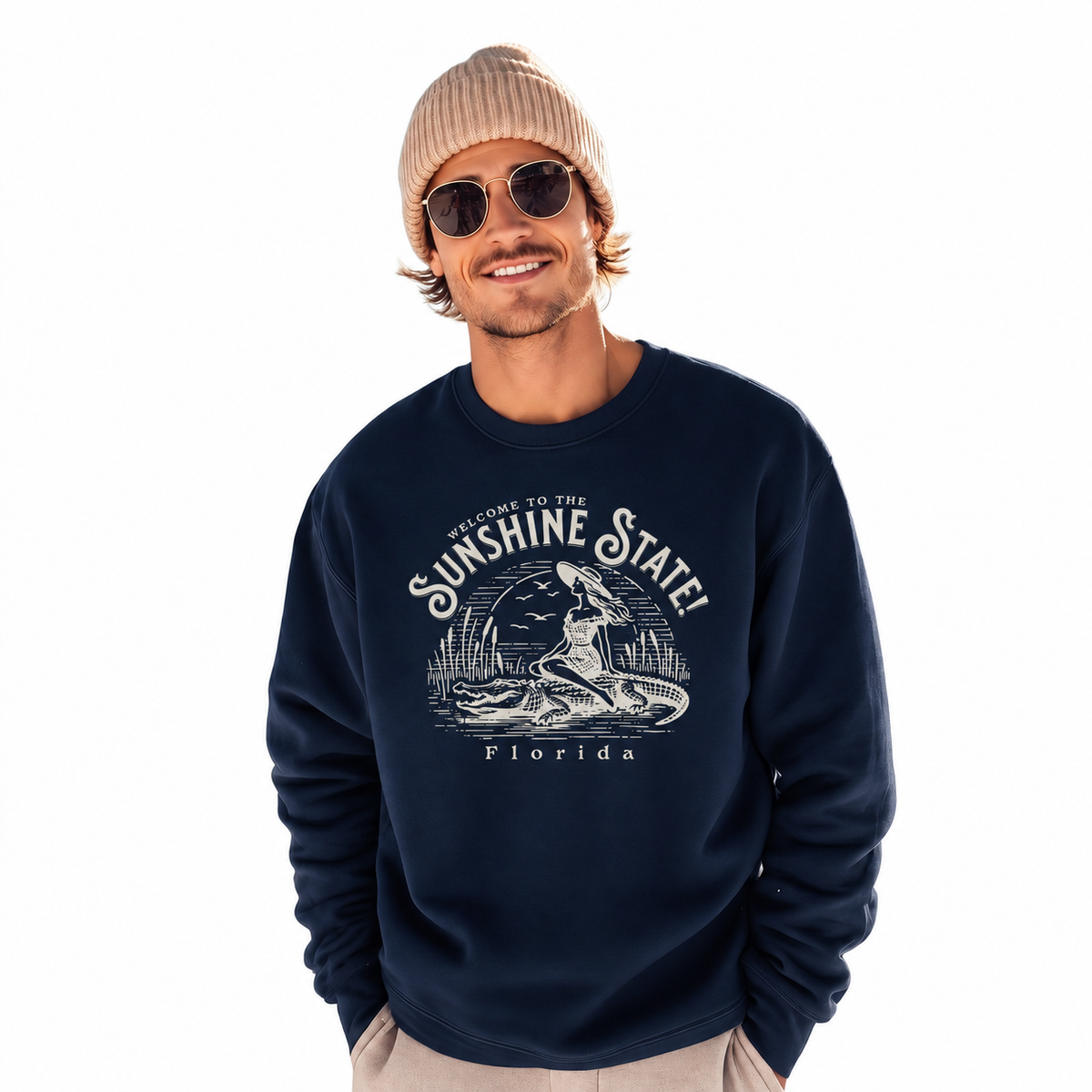 Welcome to Florida Sunshine State Alligator Sweatshirt - Navy