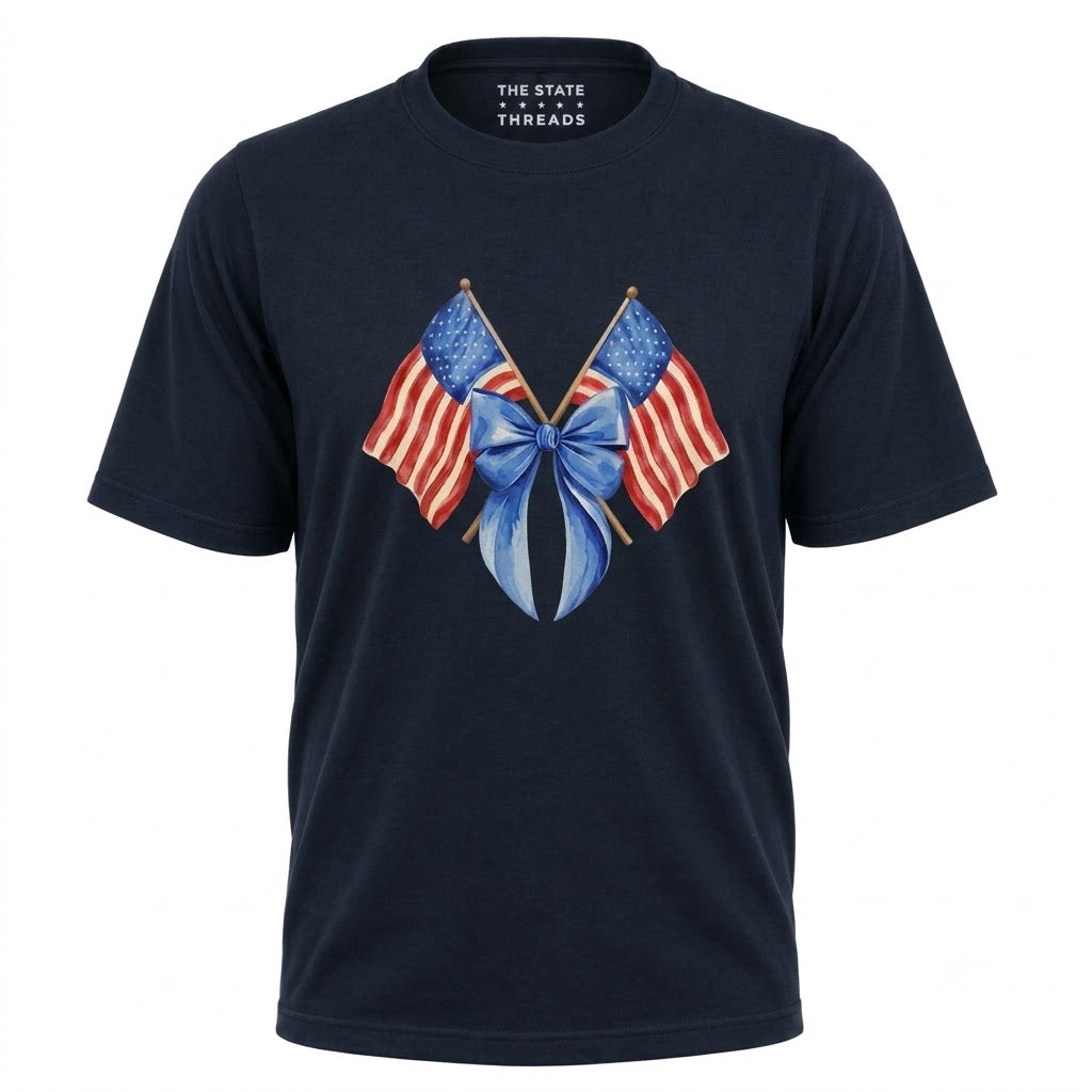 America Crossed Flags Coquette Bow Independence Day Shirt