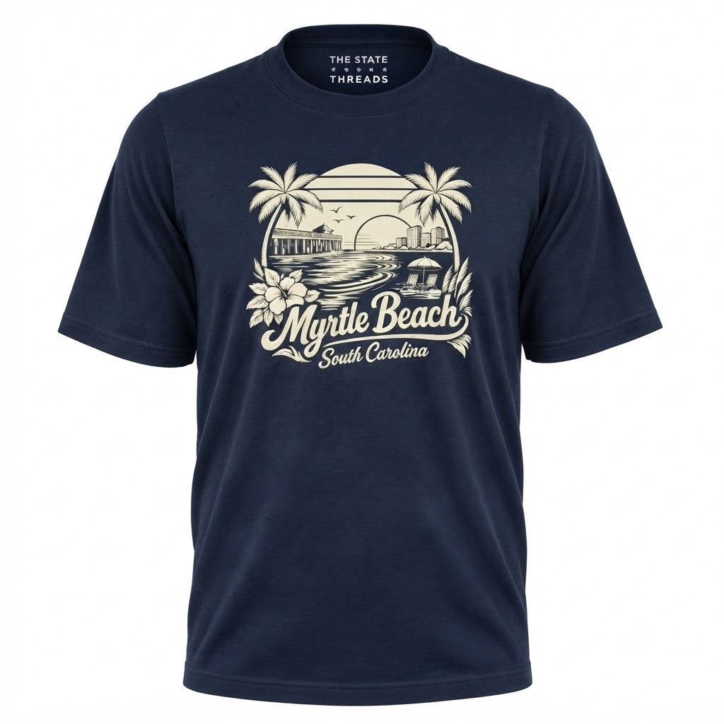 South Carolina Myrtle Beach Retro Coastal Sunset Graphic Shirt