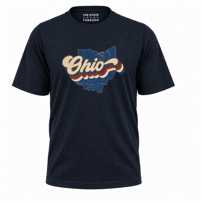 Ohio Vintage State Map Retro Stripes Pride Shirt