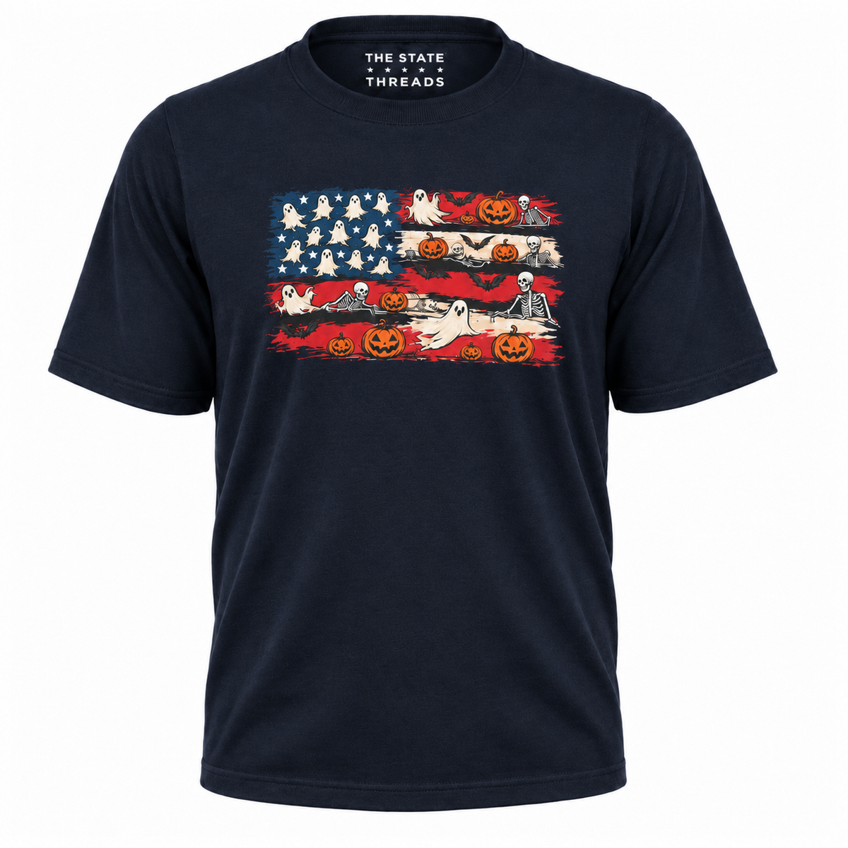 America Halloween Flag Spooky Ghost Pumpkin Shirt