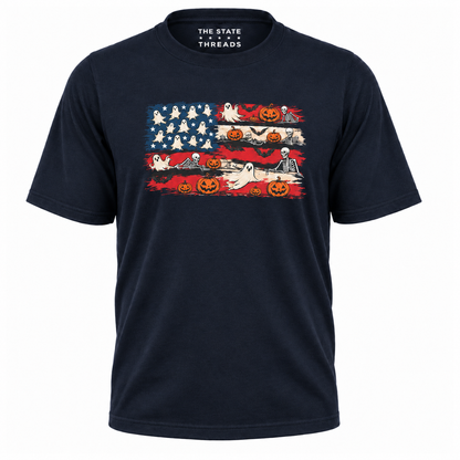 America Halloween Flag Spooky Ghost Pumpkin Shirt