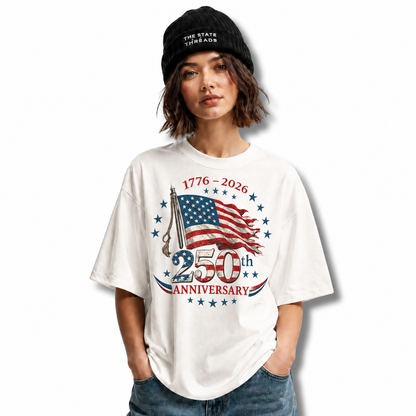 America 250th Anniversary Waving Flag Vintage Patriotic Shirt