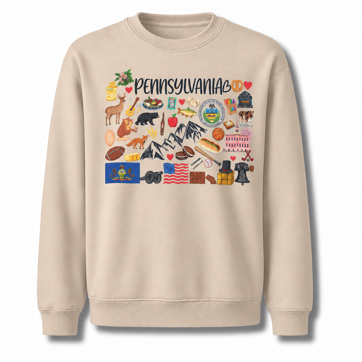Pennsylvania Retro Postcard Graphic Collage Vintage Sweatshirt - Sand
