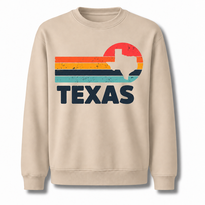 Texas Retro Sunset Skyline Vintage Distressed Graphic Sweatshirt - Sand