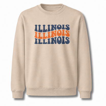 Illinois Retro Stacked Varsity Block Lettering Sweatshirt - Sand