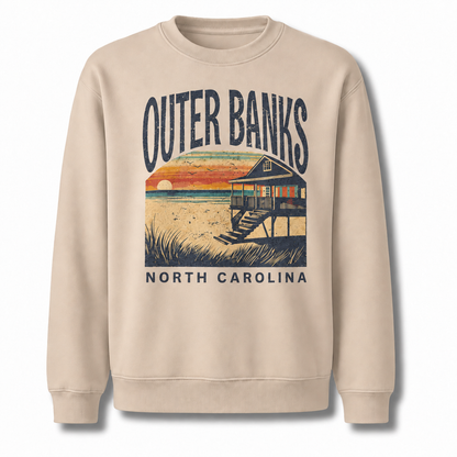 Outer Banks North Carolina Coastal Landscape Vintage Sweatshirt - Sand