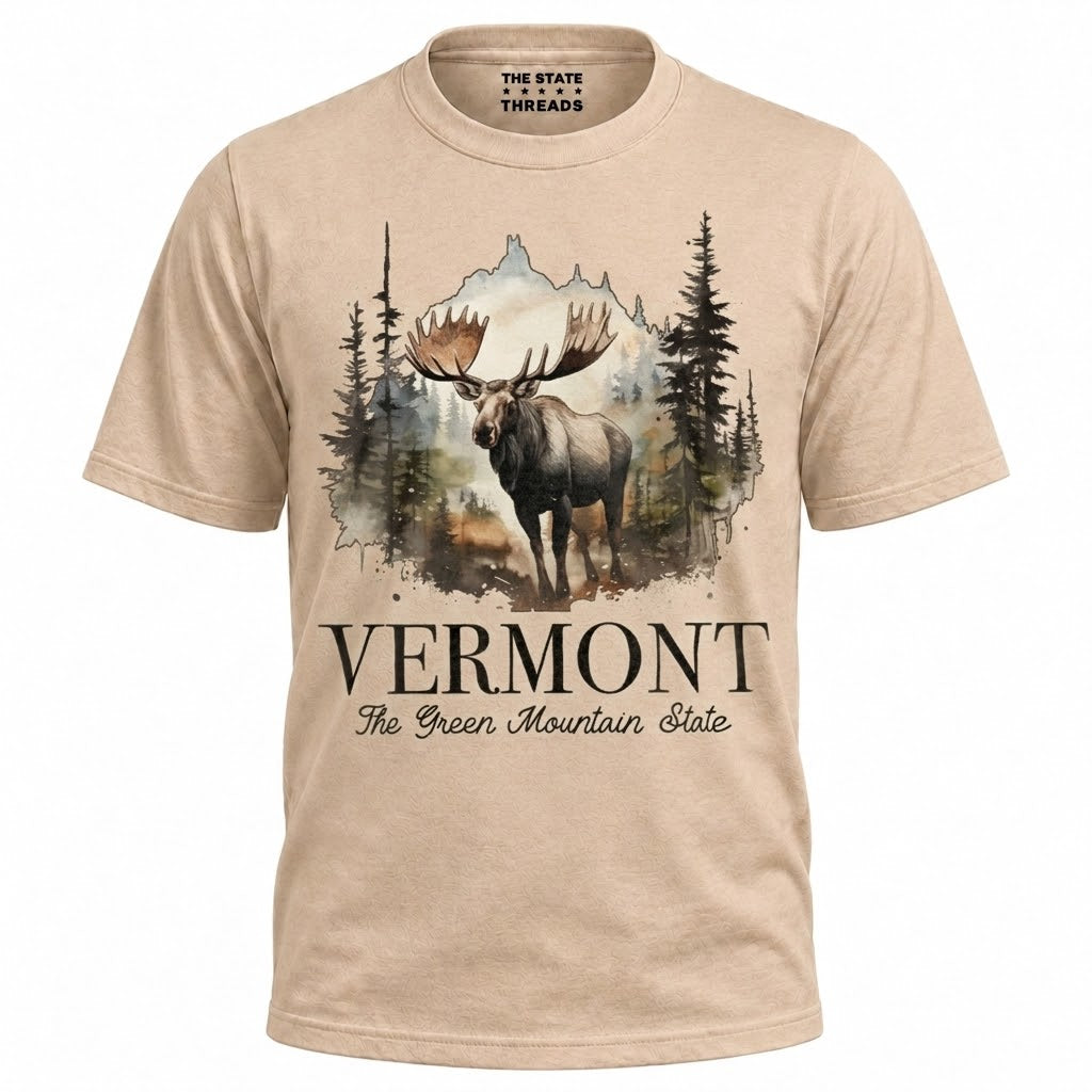 Vermont Watercolor Moose Forest Mountain State Pride Shirt
