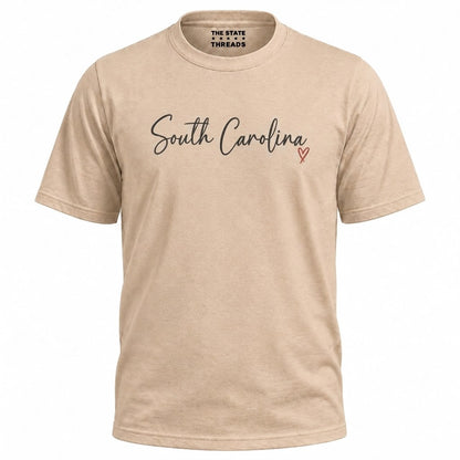 South Carolina Cursive Script Red Heart Graphic Shirt