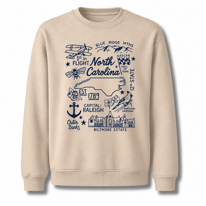 North Carolina Retro Arched Varsity Athletic Classic Sweatshirt - Sand