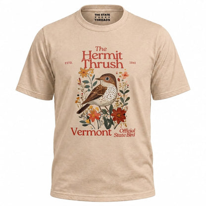 Vermont Hermit Thrush State Bird Vintage Floral Shirt