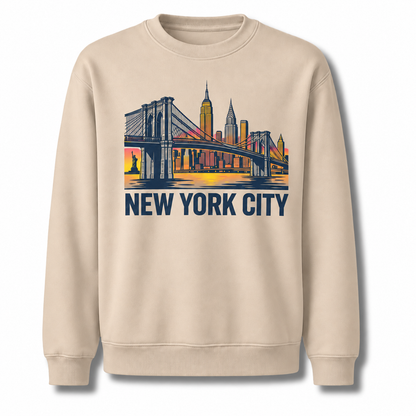 Brooklyn Bridge Manhattan Skyline Vintage Retro Sweatshirt - Sand