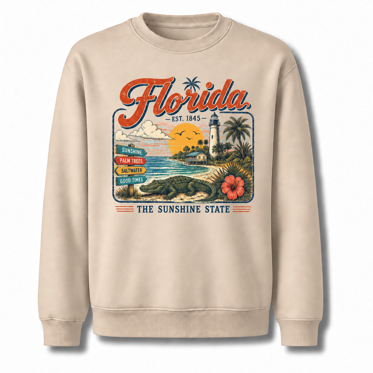 Florida Palm Trees Vintage Tropical Sunset Sweatshirt - Sand