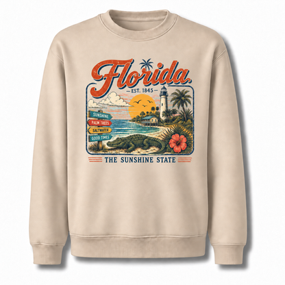 Florida Palm Trees Vintage Tropical Sunset Sweatshirt - Sand
