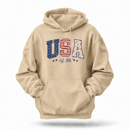America Est 1776 Patriotic USA Flag Hoodie