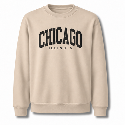 Chicago Illinois Arched Varsity Athletic Retro Sweatshirt - Sand