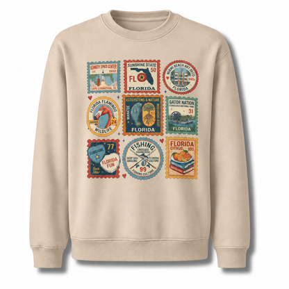 Florida Vintage Travel Postage Stamps Collage Sweatshirt - Sand