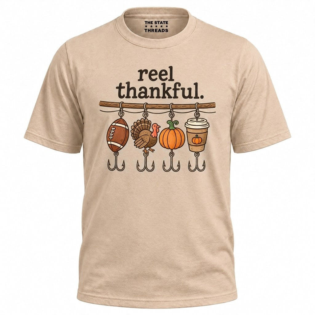 America Reel Thankful Thanksgiving Fishing Graphic Shirt