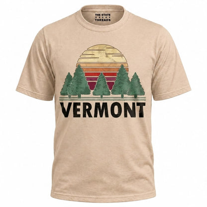 Vermont Retro Sunset Pine Trees Nature Hiking Shirt