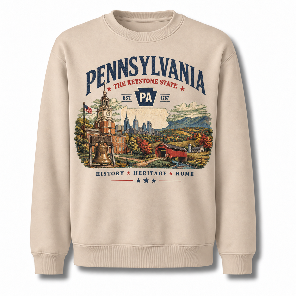 Pennsylvania Scenic Heritage Landscape Vintage Sweatshirt - Sand