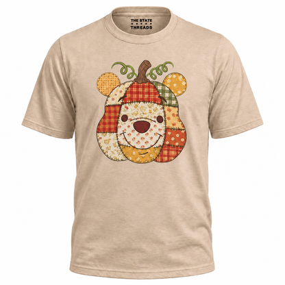 America Autumn Bear Patchwork Pumpkin Graphic Shirt