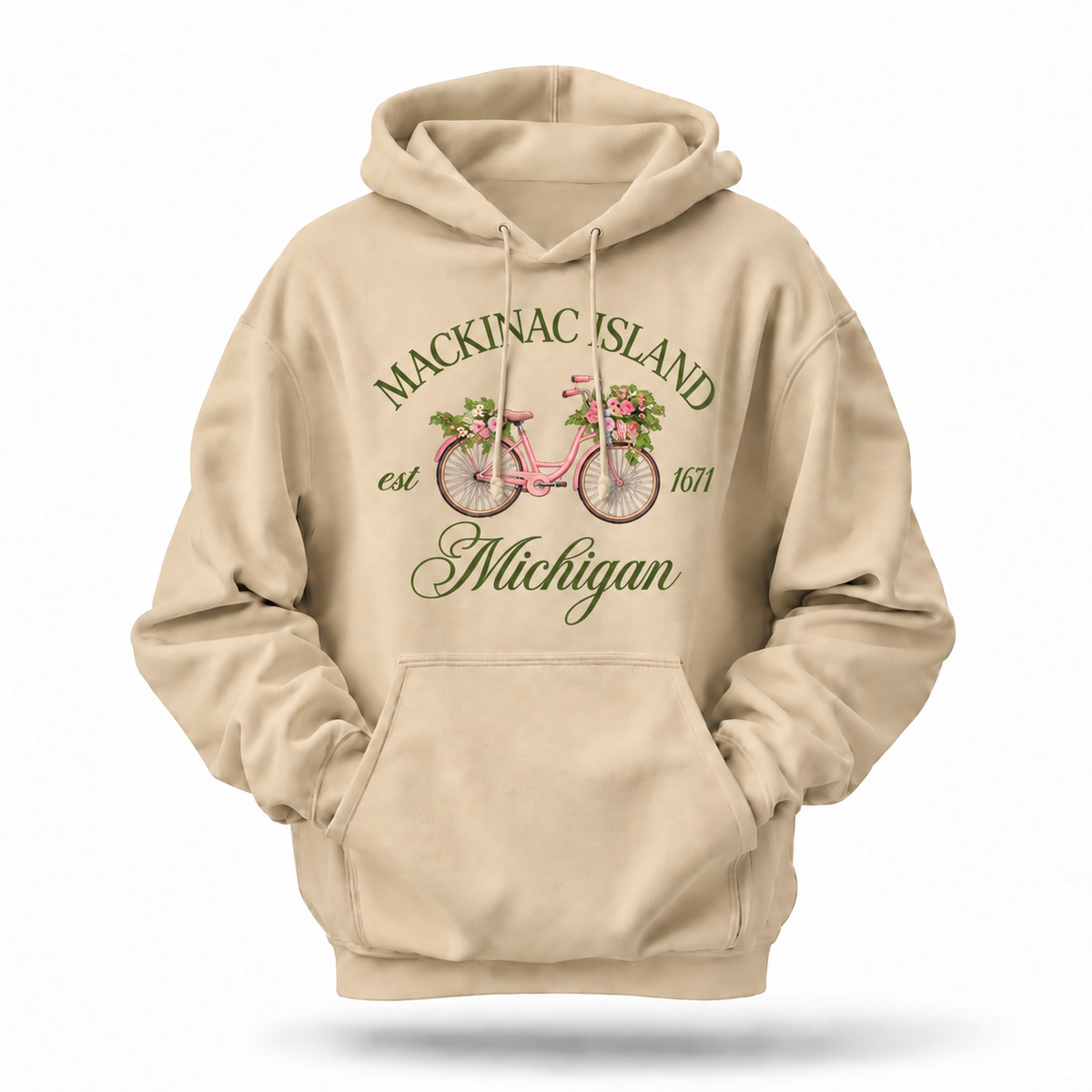 Mackinac Island Michigan Est 1671 Pink Bicycle Navy Hoodie