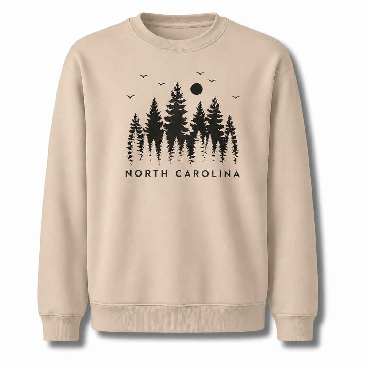 North Carolina Mountain Pine Forest Silhouette Vintage Sweatshirt - Sand