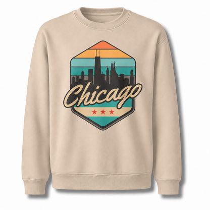 Chicago Retro Crest Heritage Vintage Athletic Sweatshirt - Sand