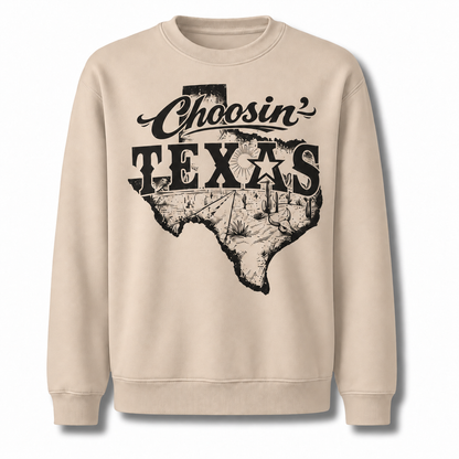 Choosin Texas Retro Country Western Vintage Distressed Sweatshirt - Sand