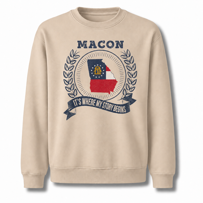 Macon Georgia It's Where My Story Begins Vintage Sweatshirt - Sand