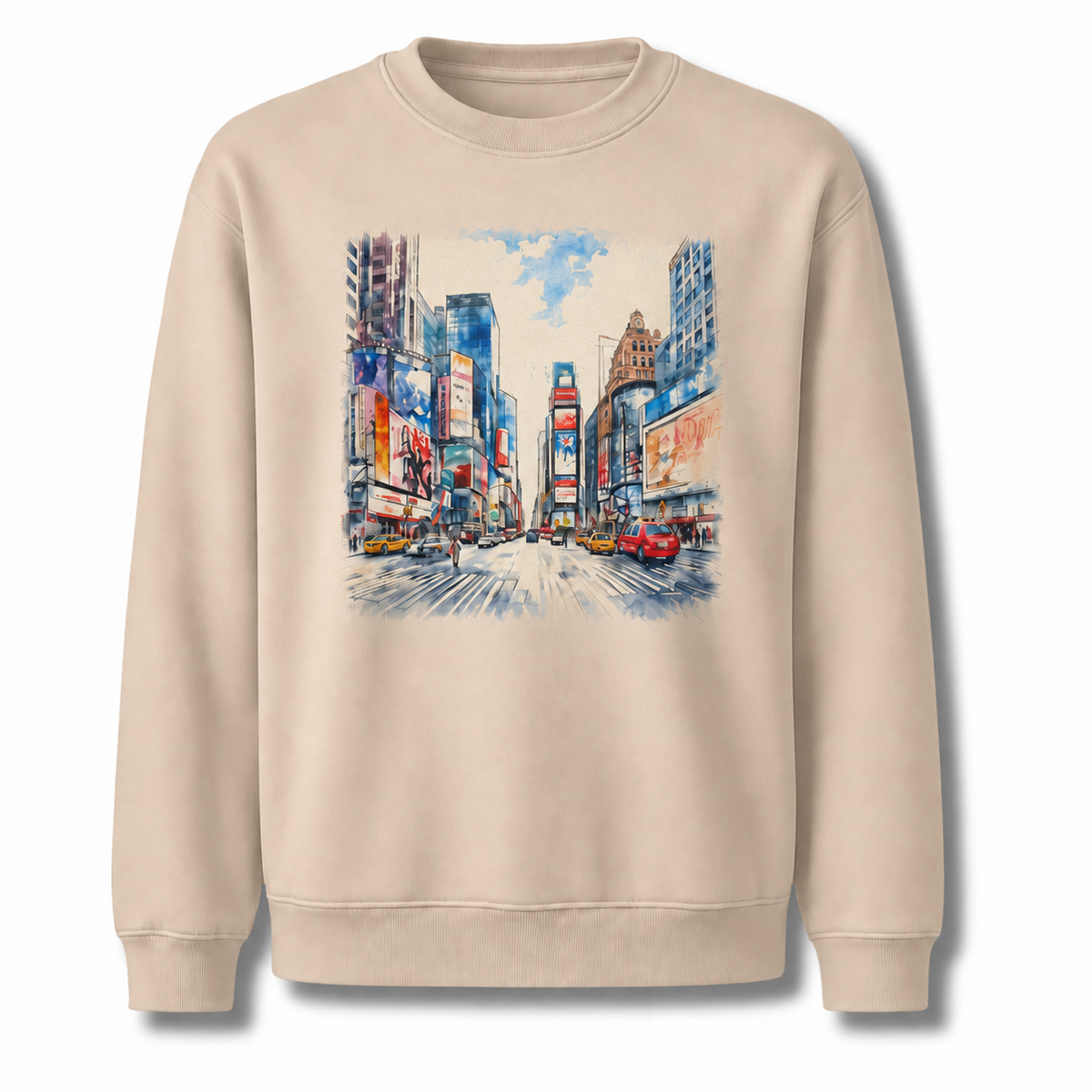 Times Square Manhattan Street Scene Oil Painting Sweatshirt - Sand