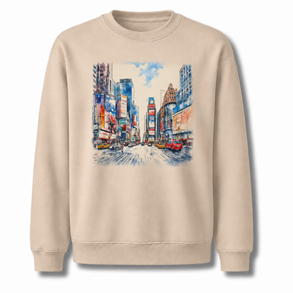 Times Square Manhattan Street Scene Oil Painting Sweatshirt - Sand
