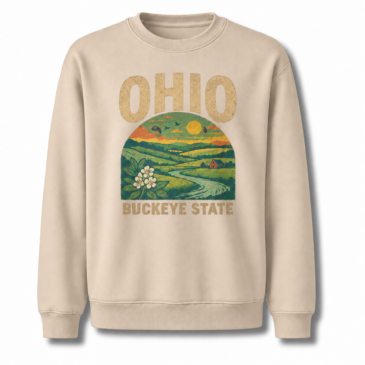 Ohio Countryside Rustic Farm Scenic Vintage Sweatshirt - Sand