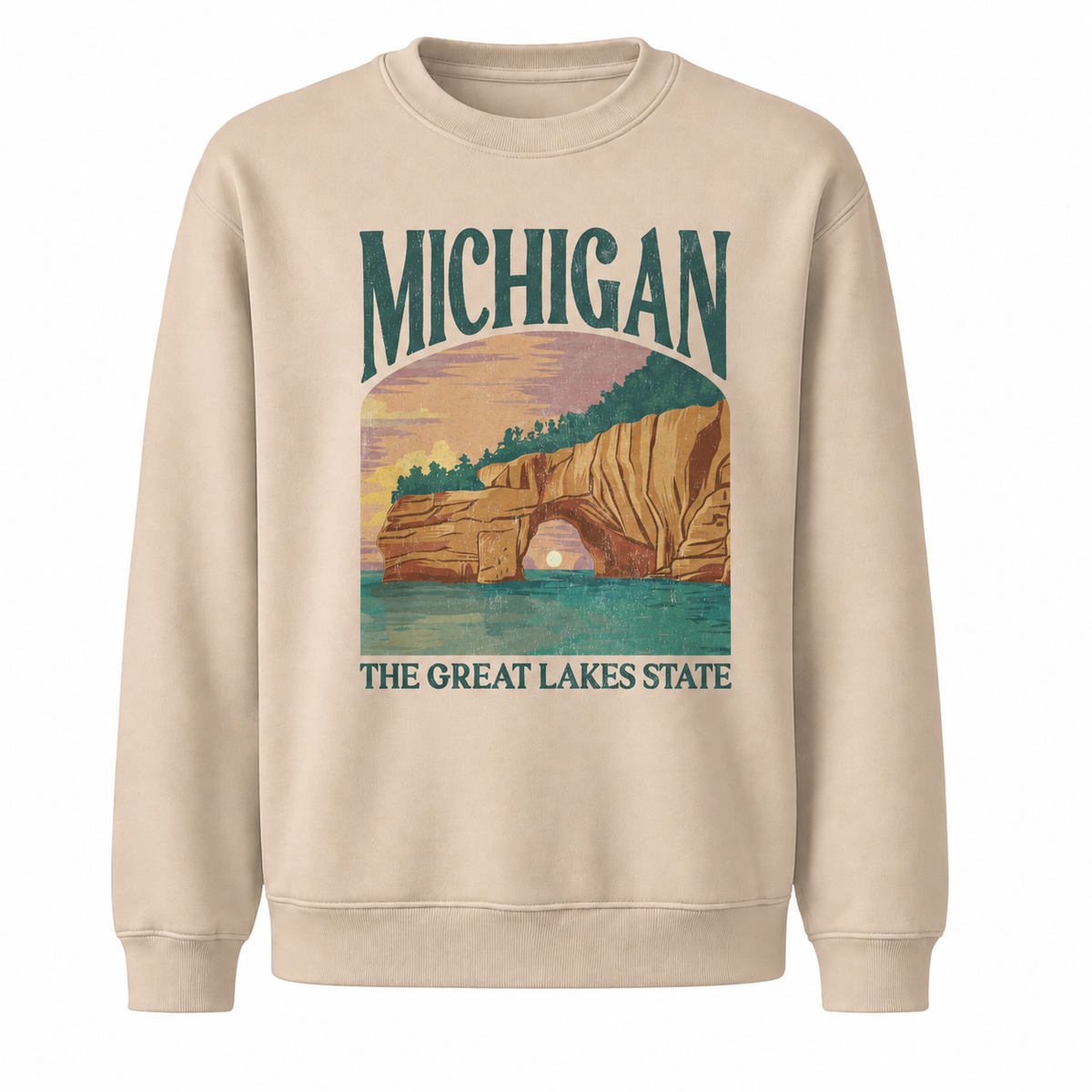 Michigan Great Lakes Vintage Nature Landscape Sweatshirt - Sand