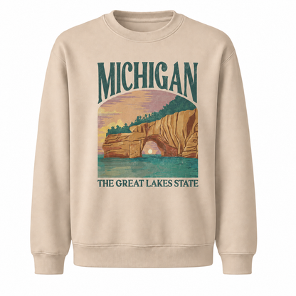 Michigan Great Lakes Vintage Nature Landscape Sweatshirt - Sand