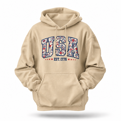 America Floral Est 1776 Patriotic Hoodie