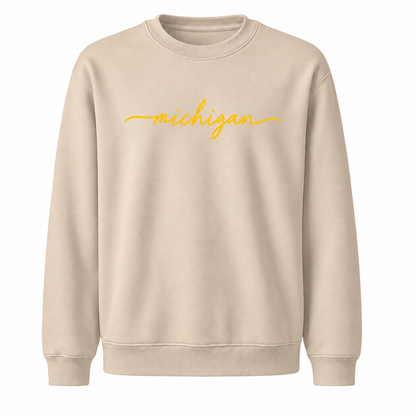 Michigan Maize Gold Vintage Athletic Collegiate Sweatshirt - Sand