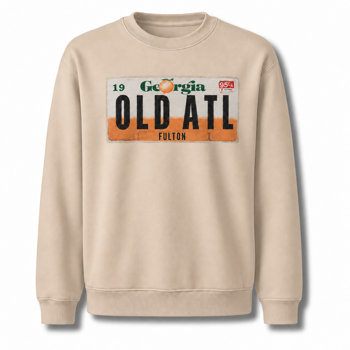Old ATL Georgia Peach License Plate Vintage Sweatshirt - Sand