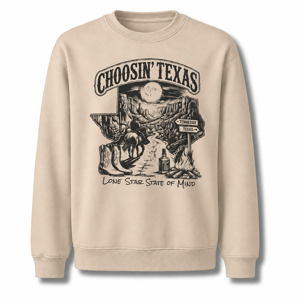 Texas Cowboy Lone Star Historic Emblem Vintage Sweatshirt - Sand