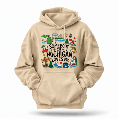Somebody in Michigan Loves Me State Icons Navy Hoodie