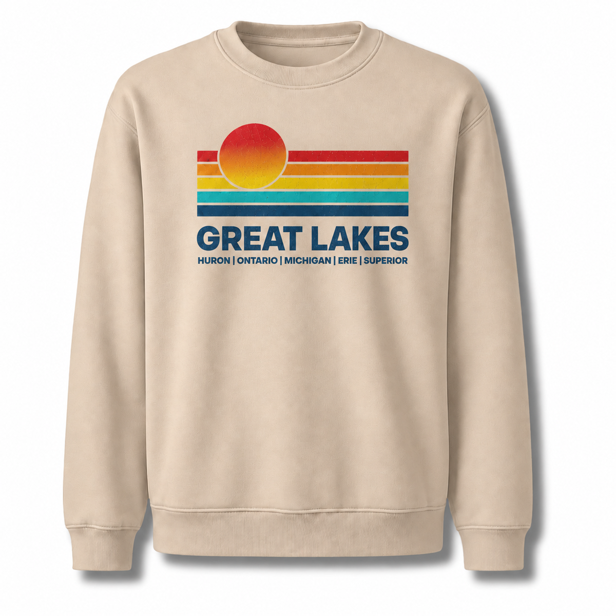 Great Lakes Retro Sunset Horizon Vintage Sweatshirt - Sand