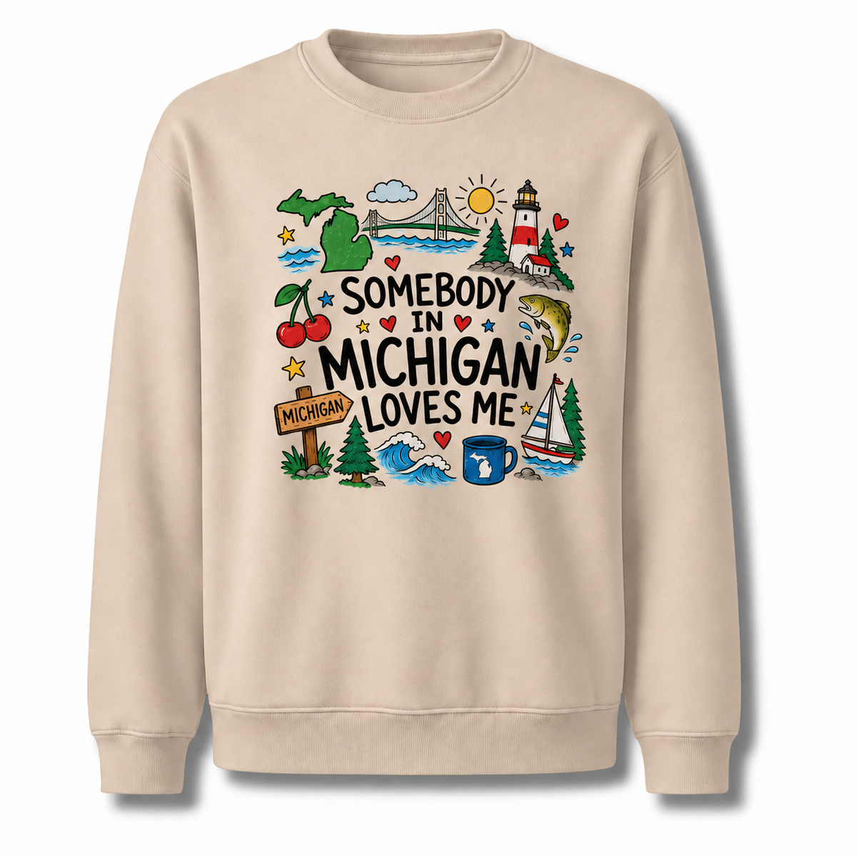 Michigan Retro Colorful Vibrant State Pride Sweatshirt - Sand