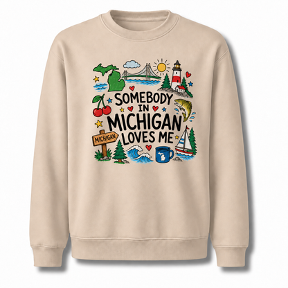 Michigan Retro Colorful Vibrant State Pride Sweatshirt - Sand