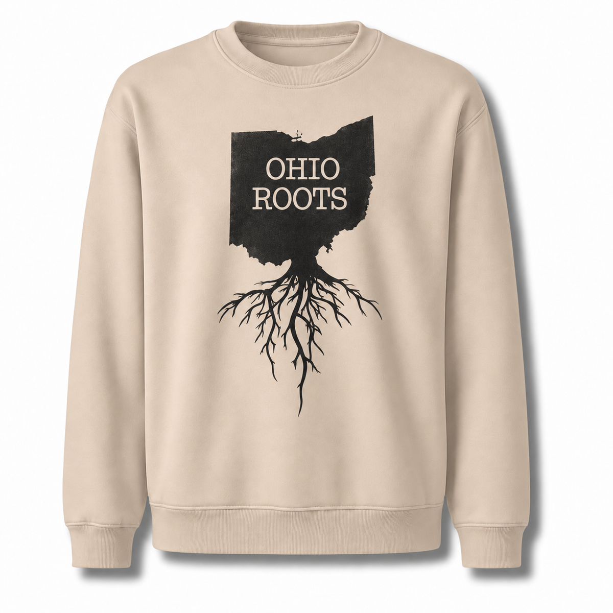 Ohio Roots Minimalist State Silhouette Vintage Sweatshirt - Sand