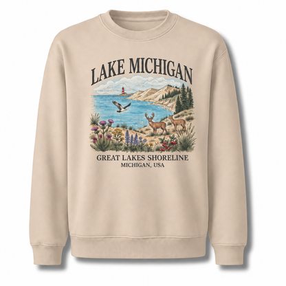 Lake Michigan Scenic Coastal Pine Vintage Sweatshirt - Sand