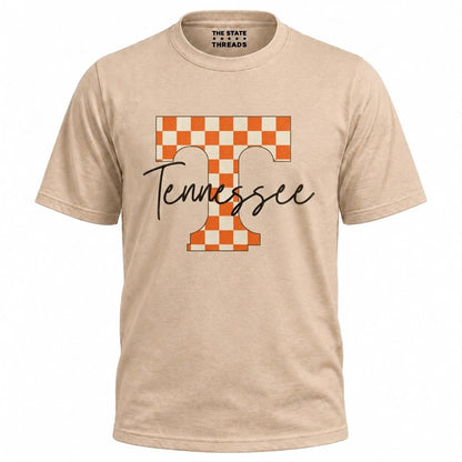 Tennessee Checkerboard Letter T Vintage Script Shirt