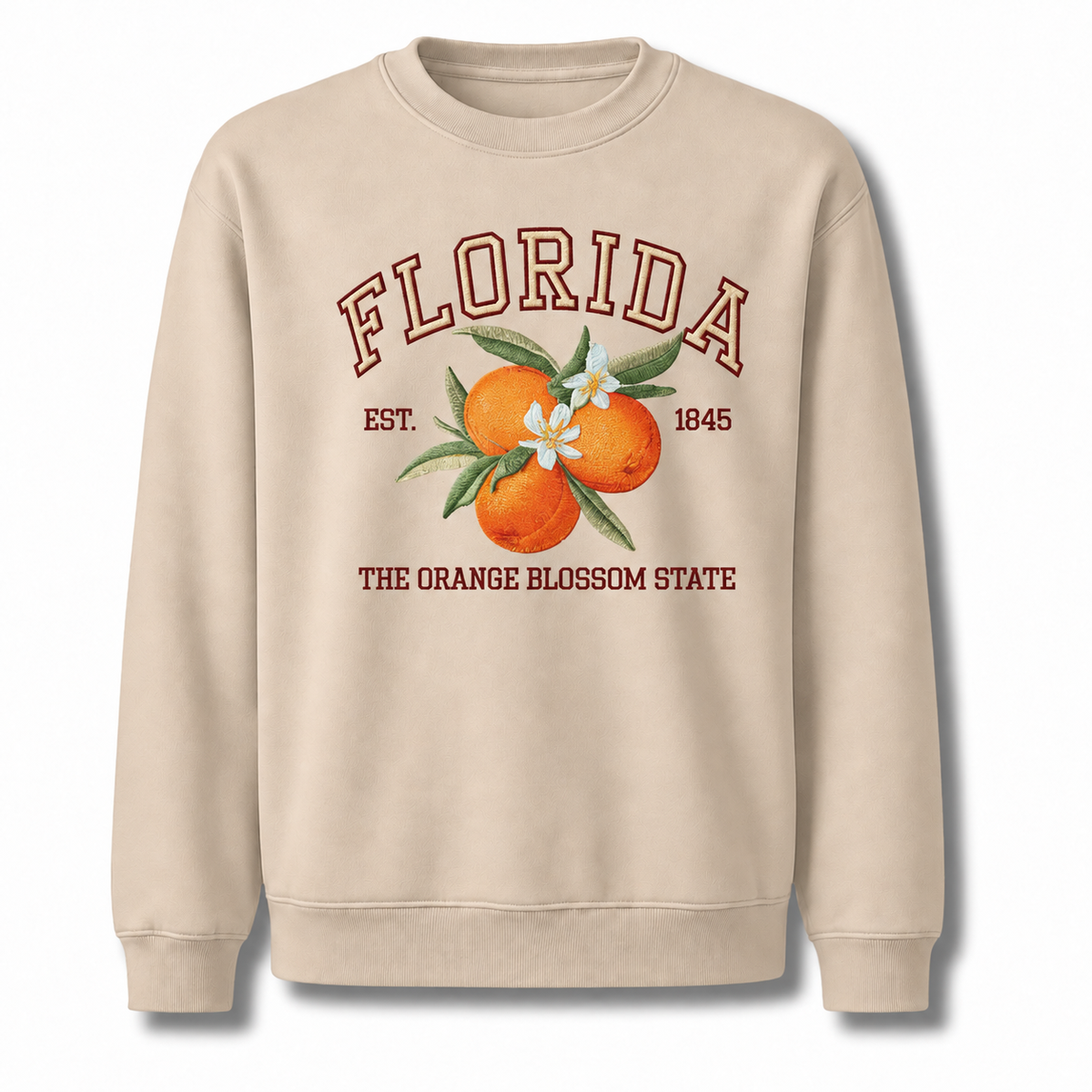 Florida Embroidered Style Orange Blossom Emblem Sweatshirt - Sand